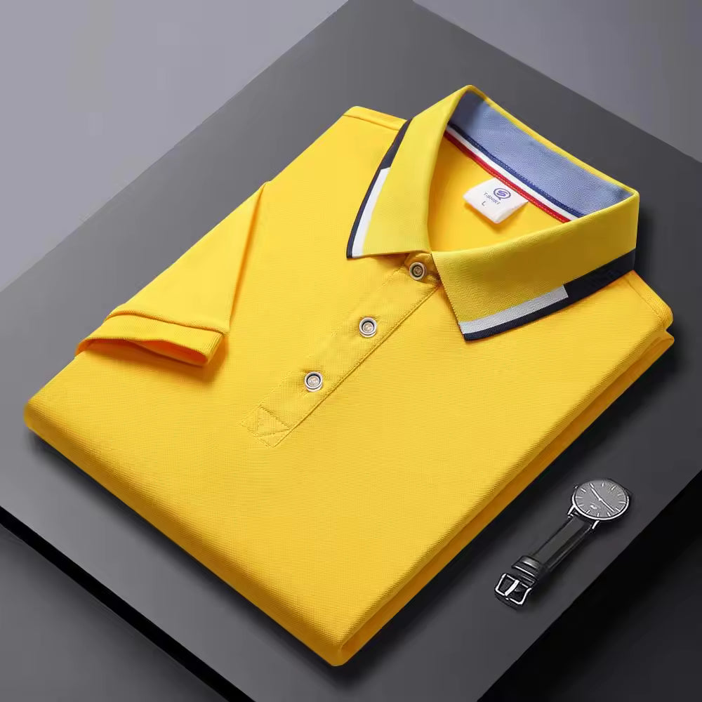 Men's Quick-Dry Polo Shirt Striped Collar Short Sleeve Solid Color Sport Golf Top
