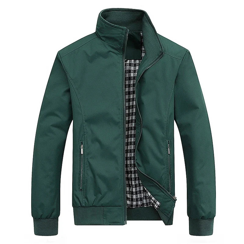 Men's Bomber Jacket Stand Collar Full Zip Textured Ribbed Cuffs