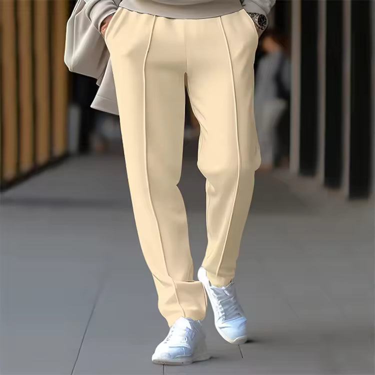 Men's Pleated Jogger Pants Elastic Waist Drawstring Ankle Cuff Casual Trousers