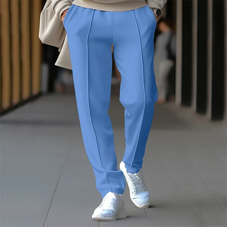 Men's Pleated Jogger Pants Elastic Waist Drawstring Ankle Cuff Casual Trousers