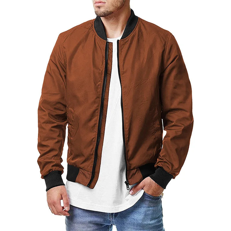 Men's Lightweight Bomber Jacket Stand Collar Zip-Up Baseball Style Casual Coat