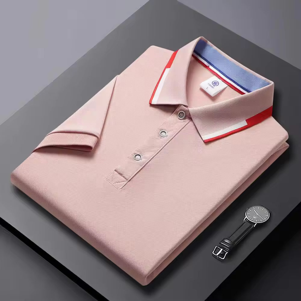 Men's Quick-Dry Polo Shirt Striped Collar Short Sleeve Solid Color Sport Golf Top