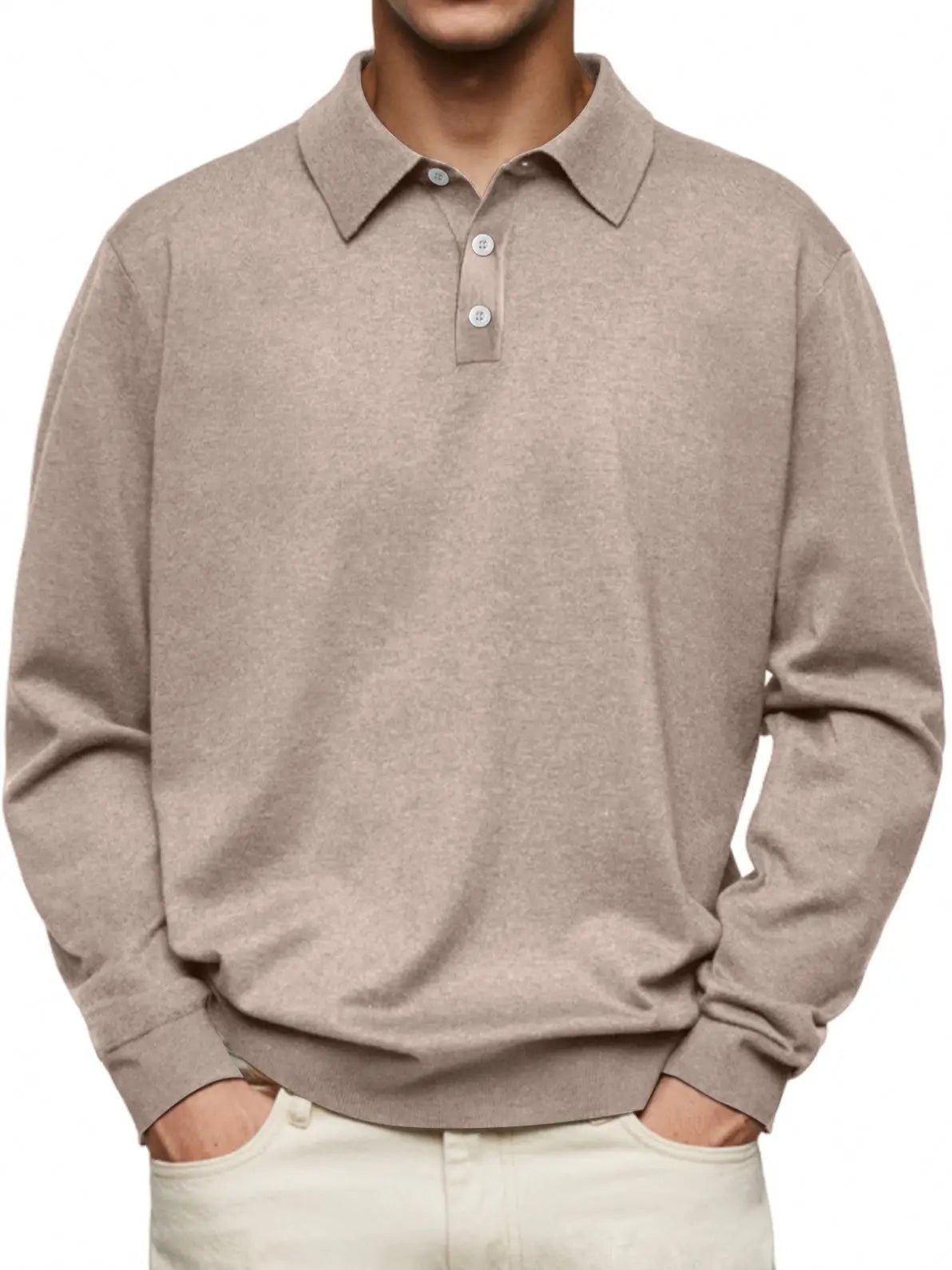 Men's Polo Collar Pullover Sweater Slim Fit Button Placket Long Sleeve Knit Top