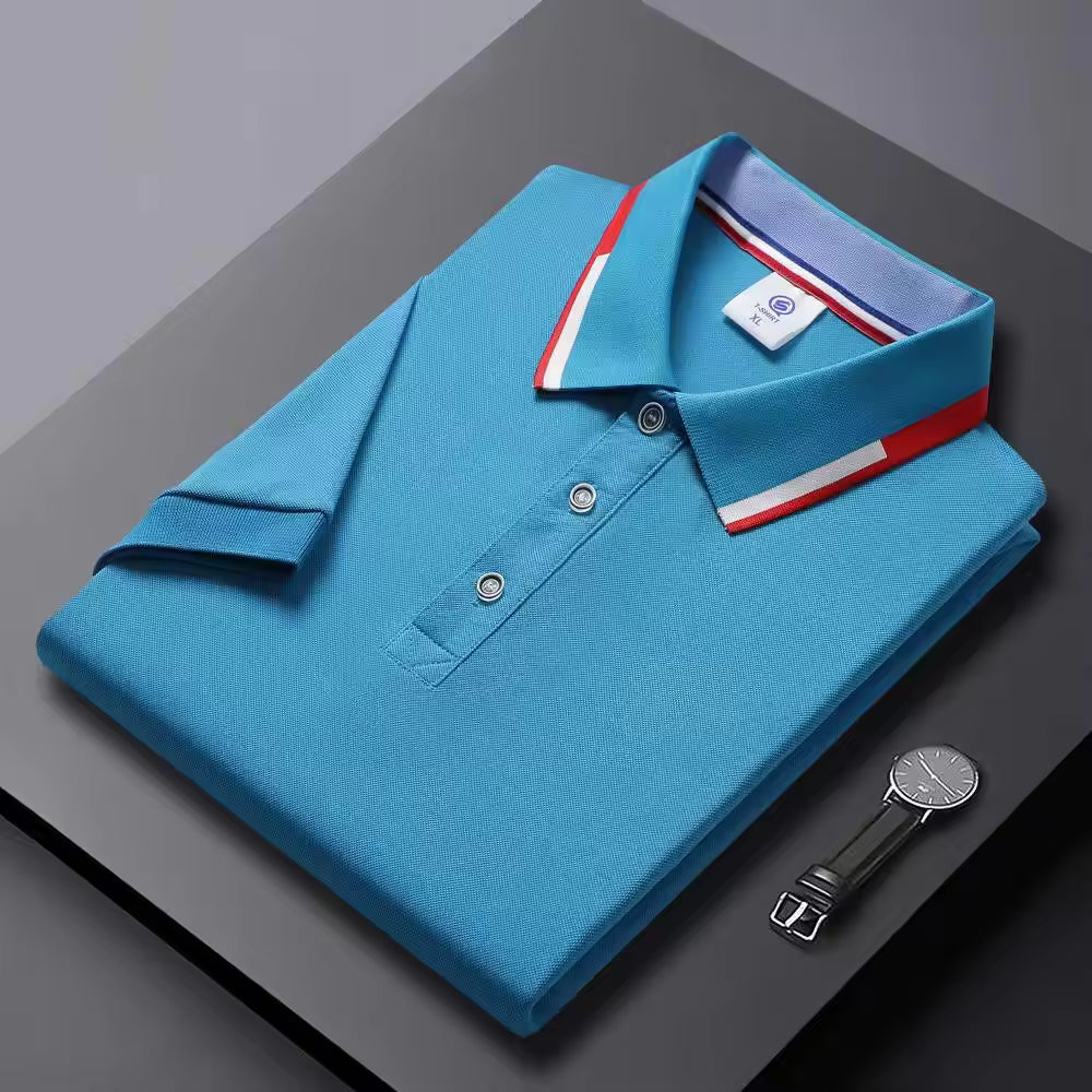 Men's Quick-Dry Polo Shirt Striped Collar Short Sleeve Solid Color Sport Golf Top