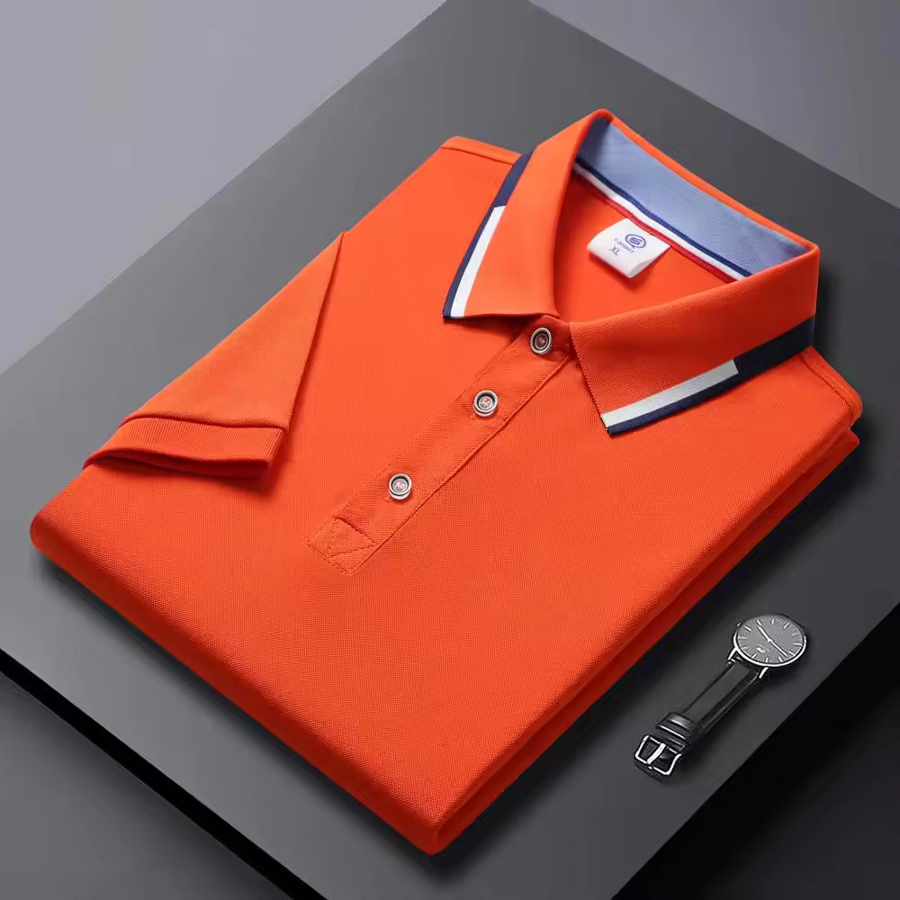 Men's Quick-Dry Polo Shirt Striped Collar Short Sleeve Solid Color Sport Golf Top