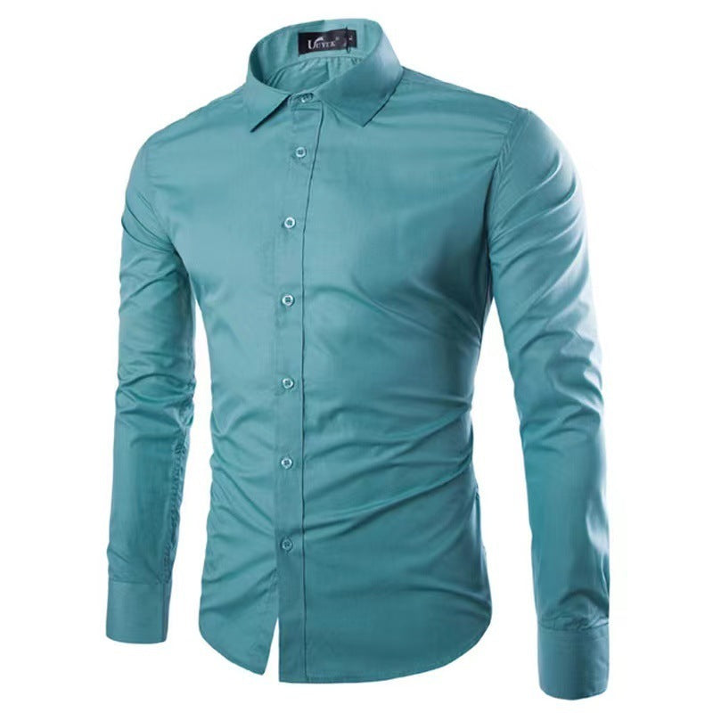 Men's Shirt Cotton Slim Fit Wrinkle Resistant Long Sleeve