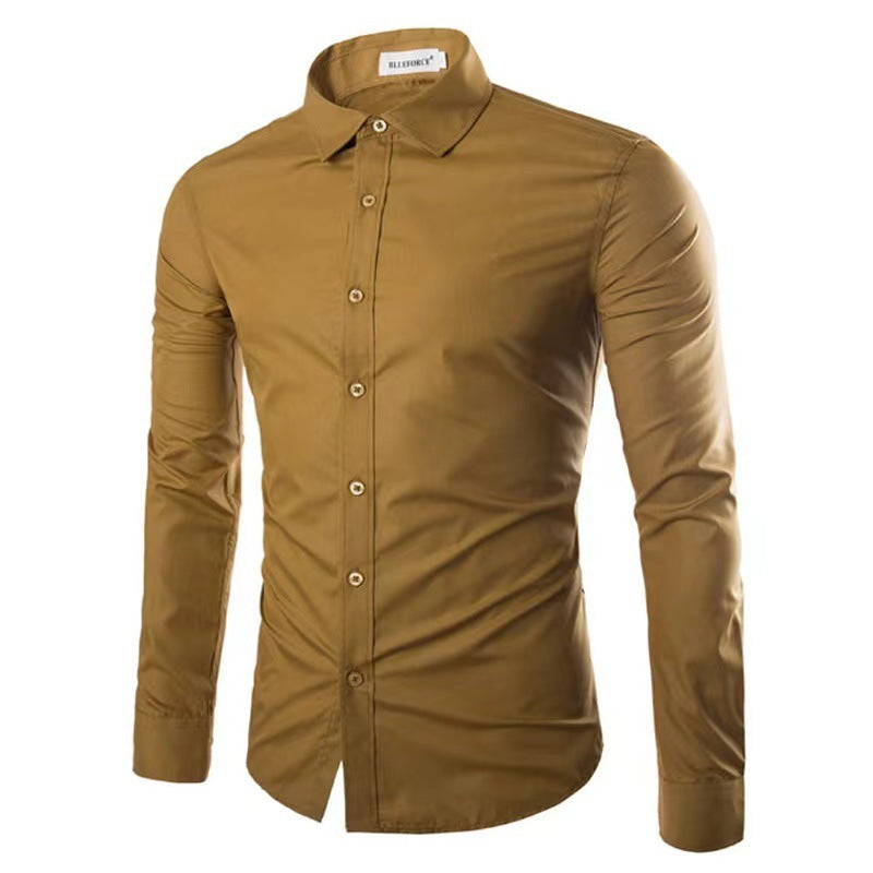 Men's Shirt Cotton Slim Fit Wrinkle Resistant Long Sleeve