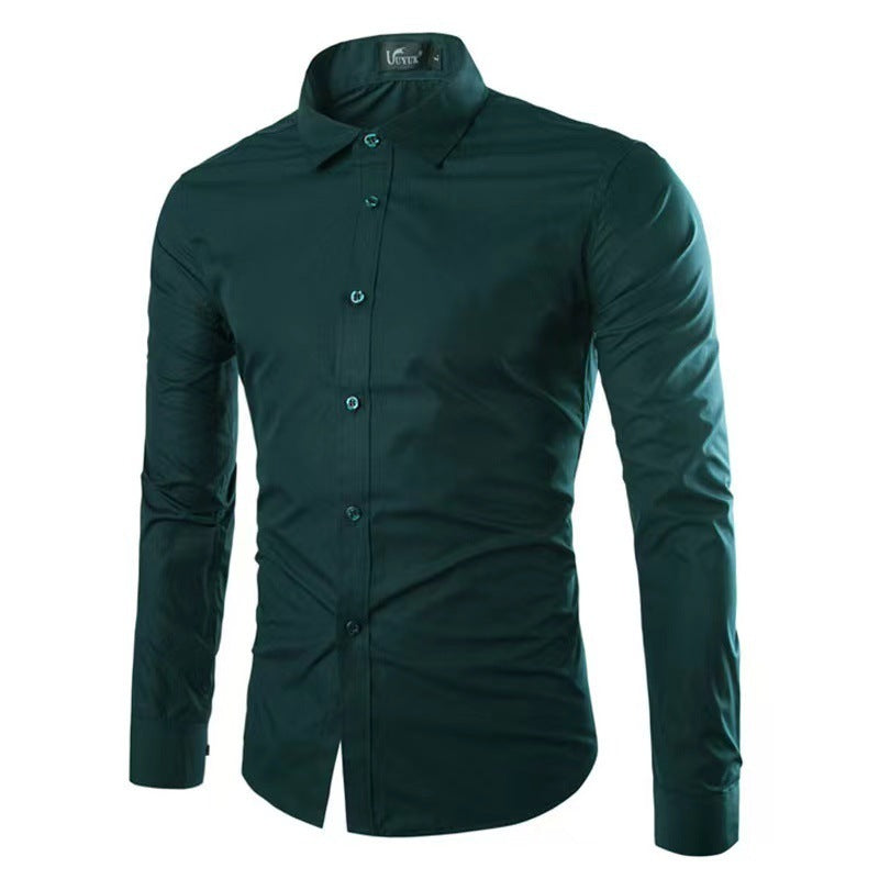 Men's Shirt Cotton Slim Fit Wrinkle Resistant Long Sleeve