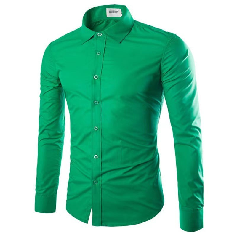 Men's Shirt Cotton Slim Fit Wrinkle Resistant Long Sleeve