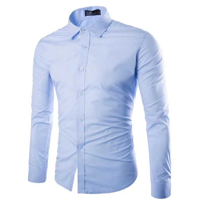 Men's Shirt Cotton Slim Fit Wrinkle Resistant Long Sleeve