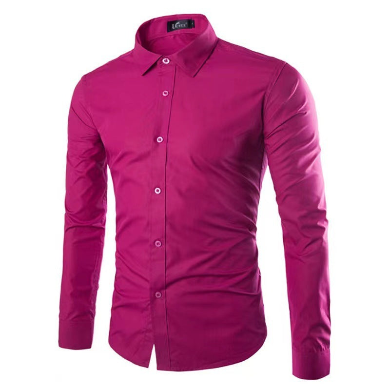 Men's Shirt Cotton Slim Fit Wrinkle Resistant Long Sleeve