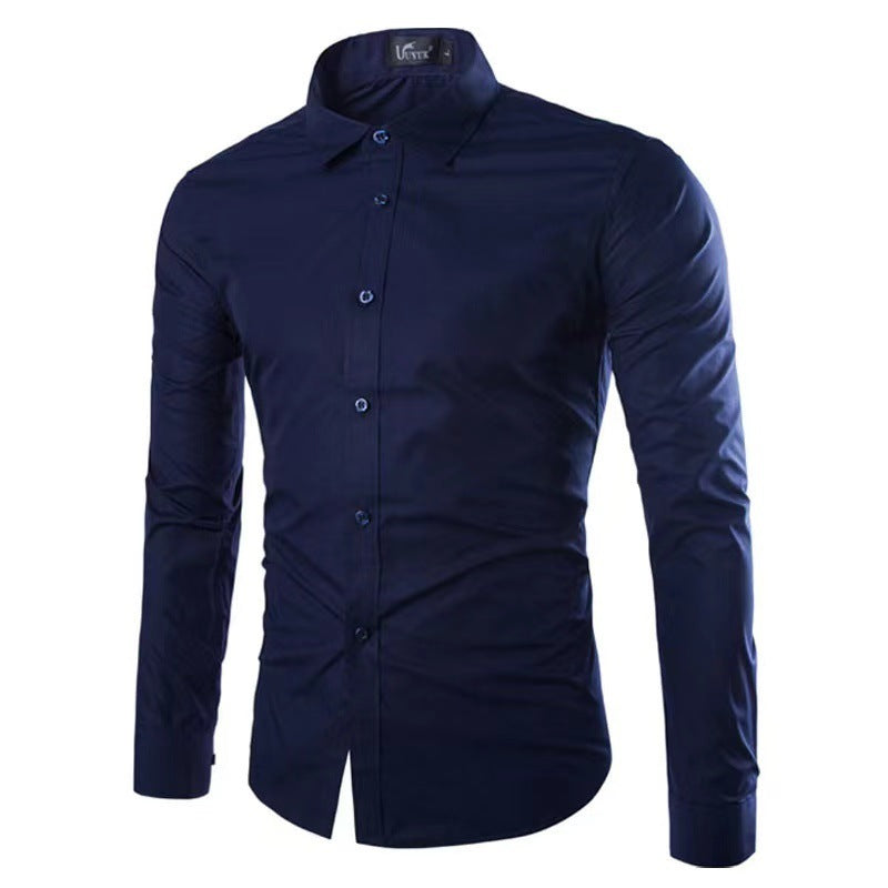 Men's Shirt Cotton Slim Fit Wrinkle Resistant Long Sleeve