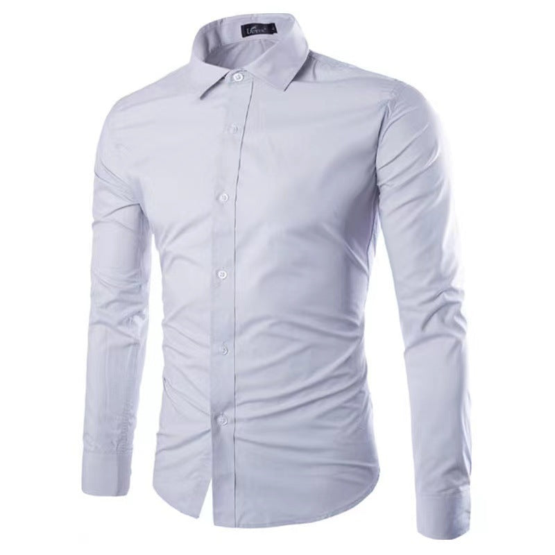 Men's Shirt Cotton Slim Fit Wrinkle Resistant Long Sleeve