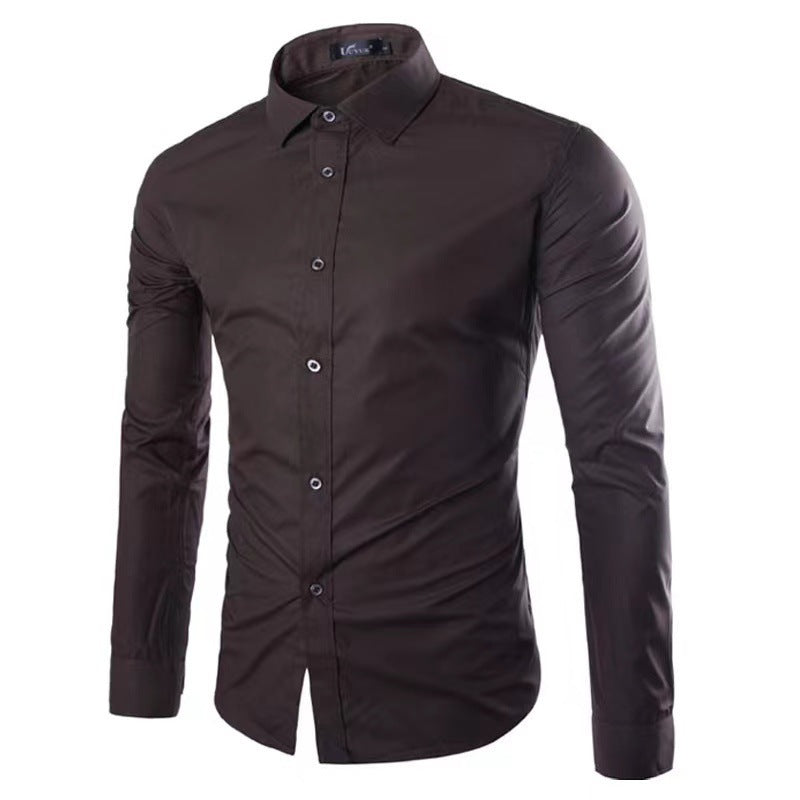 Men's Shirt Cotton Slim Fit Wrinkle Resistant Long Sleeve