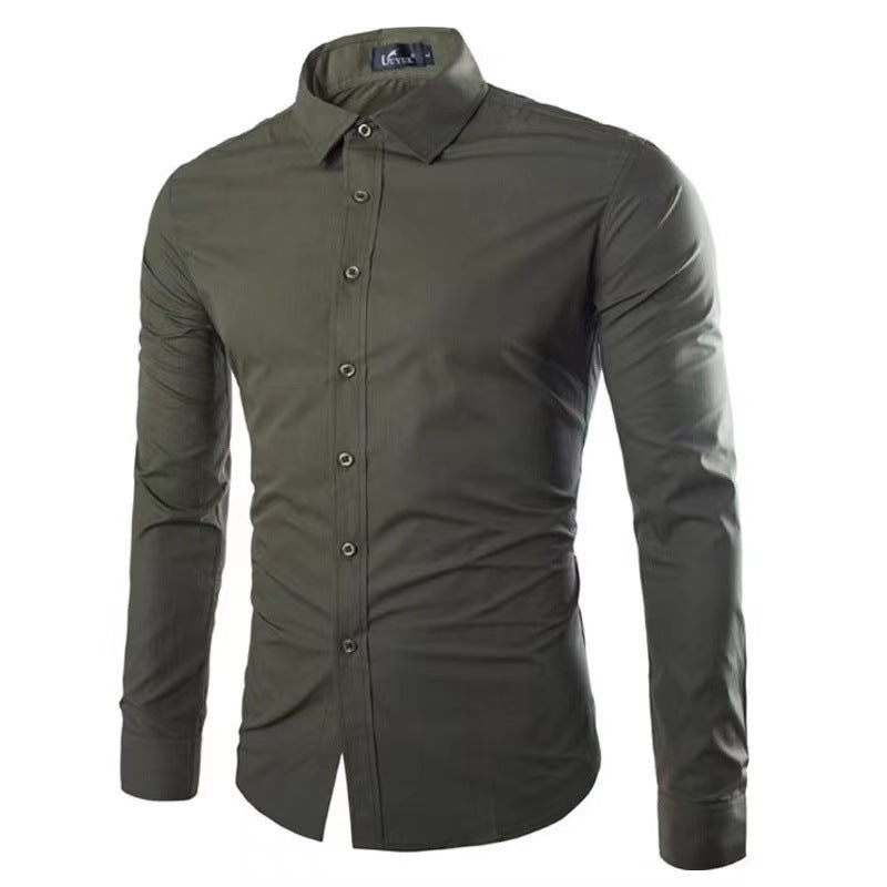 Men's Shirt Cotton Slim Fit Wrinkle Resistant Long Sleeve