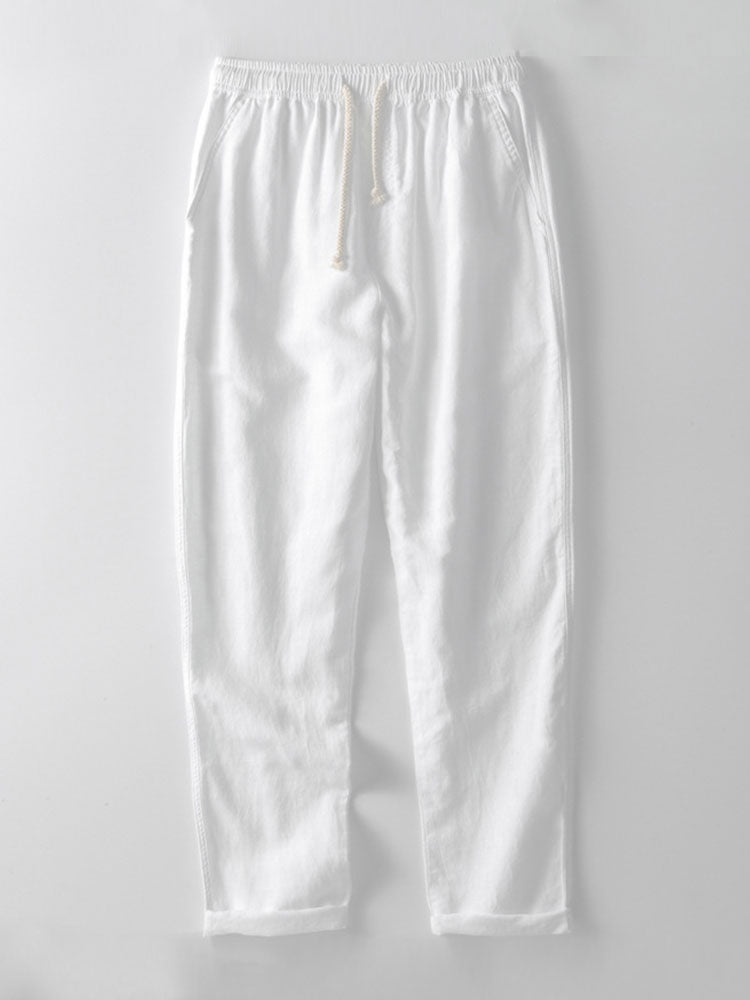 Men's Shirt Linen Trousers Set Drawstring Two Piece
