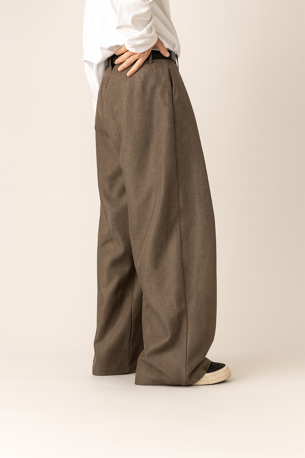 Men's Wide Leg Trousers Woven Fabric High Waist Pleated Front