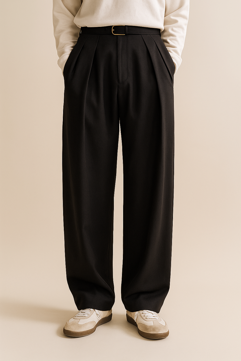 Men's Wide Leg Trousers Woven Fabric High Waist Pleated Front