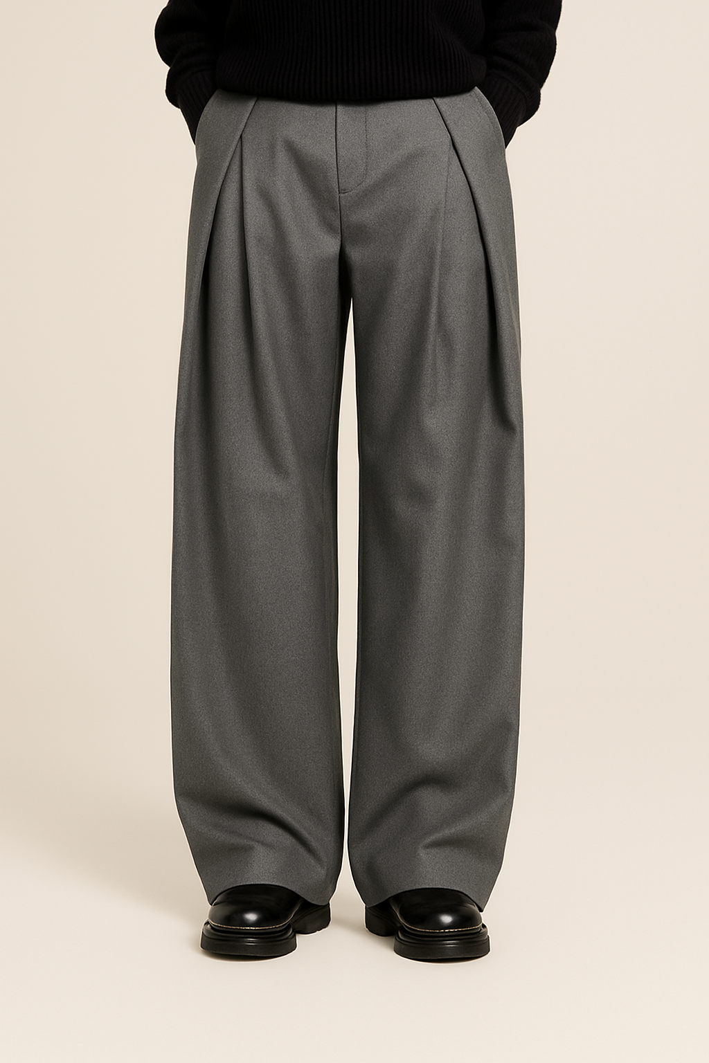 Men's Wide Leg Trousers Woven Fabric High Waist Pleated Front