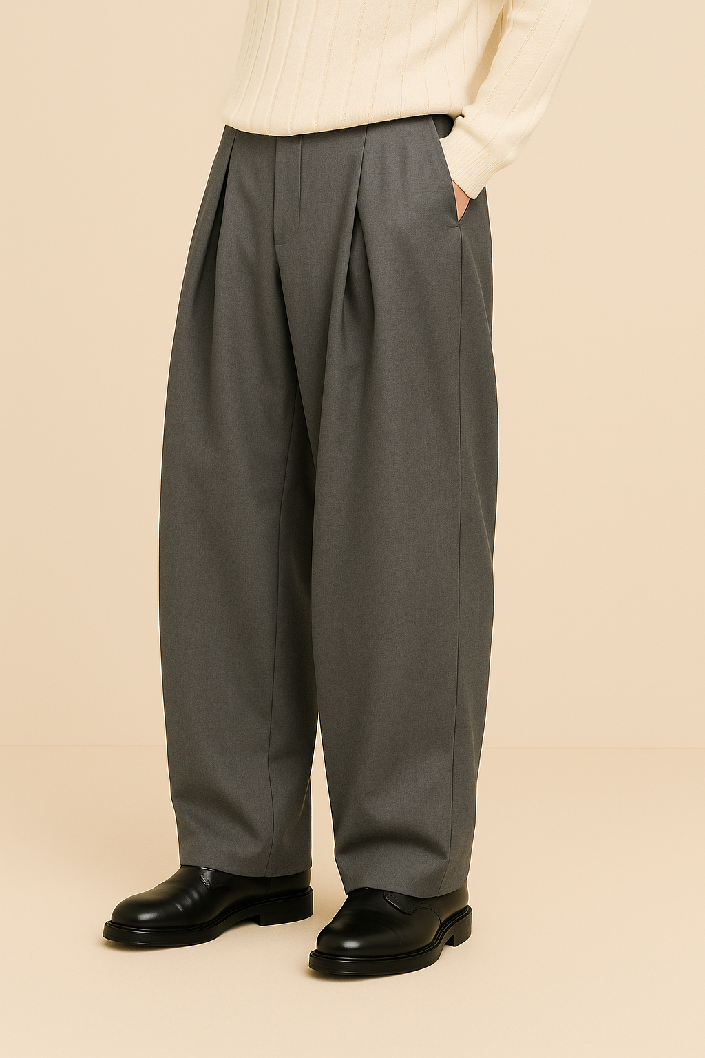Men's Wide Leg Trousers Woven Fabric High Waist Pleated Front