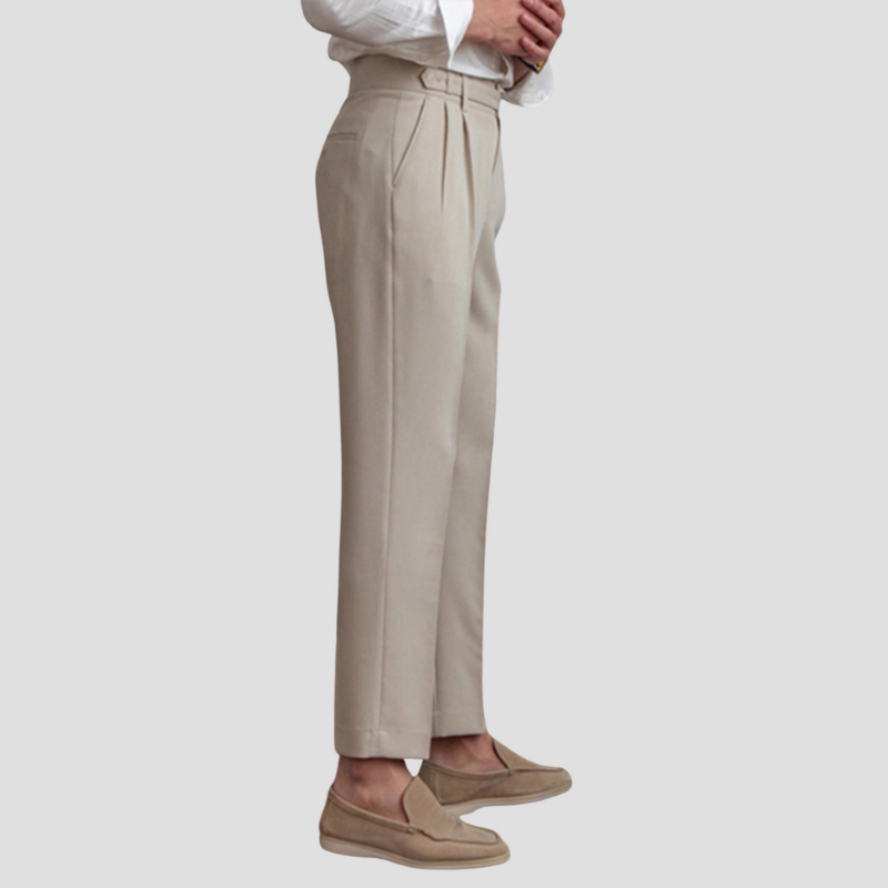 Men's Slim Fit Trousers Woven Fabric Pleated Front
