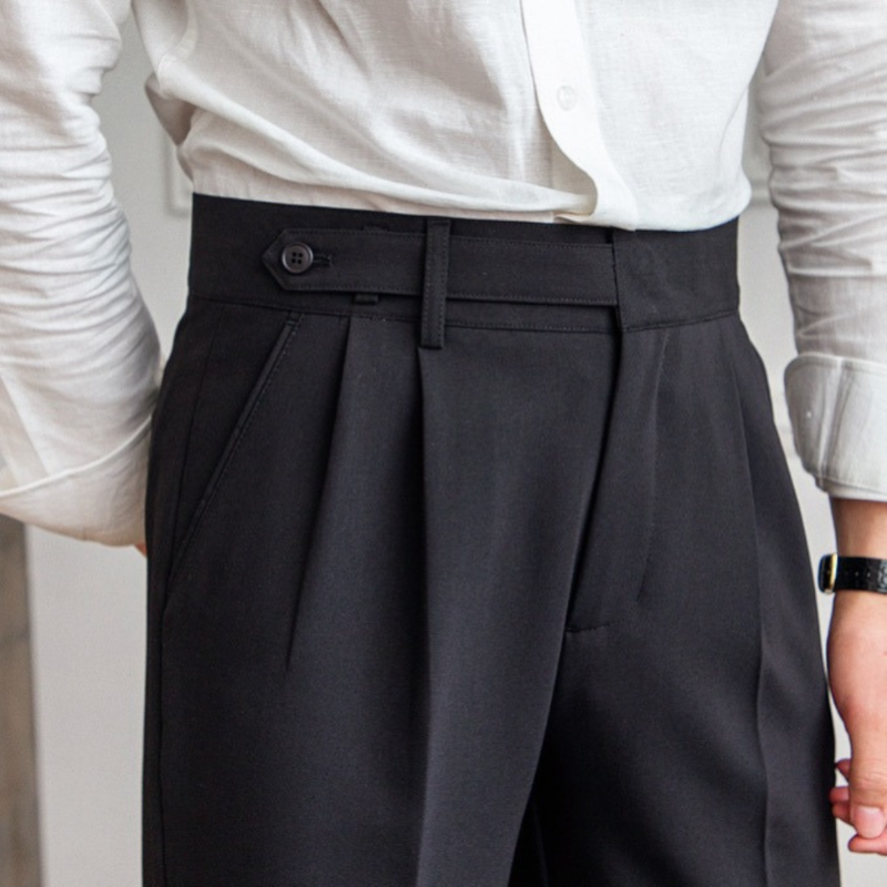 Men's Slim Fit Trousers Woven Fabric Pleated Front