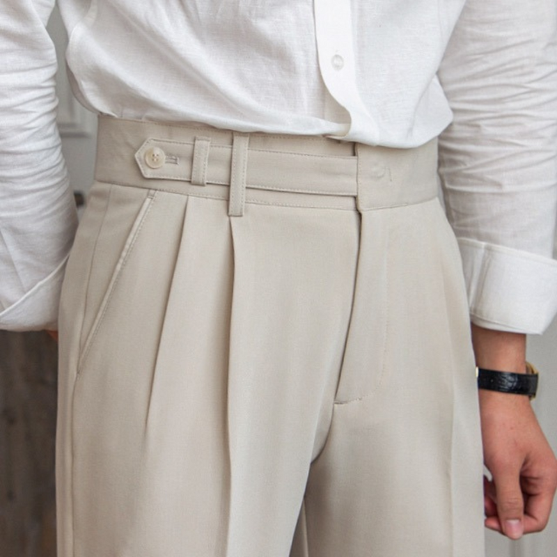 Men's Slim Fit Trousers Woven Fabric Pleated Front