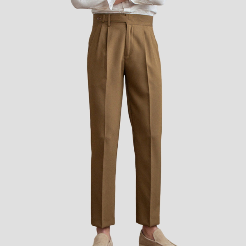 Men's Slim Fit Trousers Woven Fabric Pleated Front