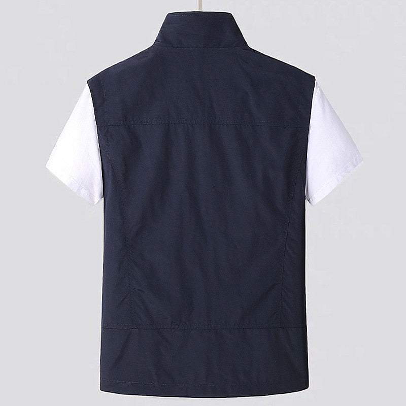 Vest Nylon Blend Stand Up Collar Zippered Pockets Men's