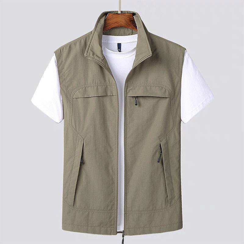 Vest Nylon Blend Stand Up Collar Zippered Pockets Men's