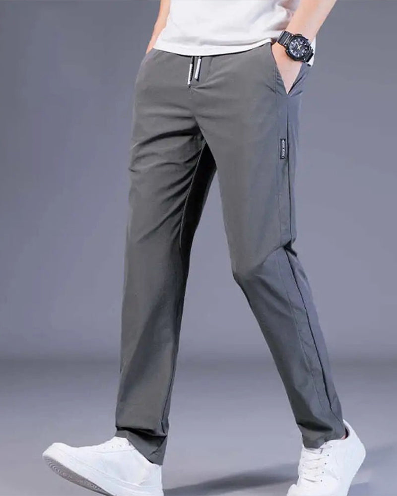 Men's Slim Fit Trousers Woven Fabric Drawstring Waist