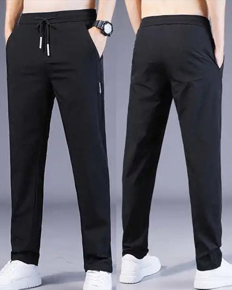 Men's Slim Fit Trousers Woven Fabric Drawstring Waist