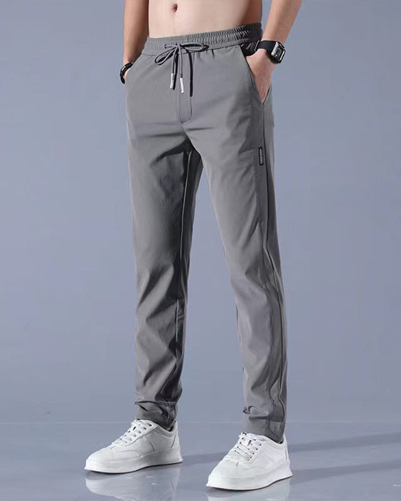Men's Slim Fit Trousers Woven Fabric Drawstring Waist