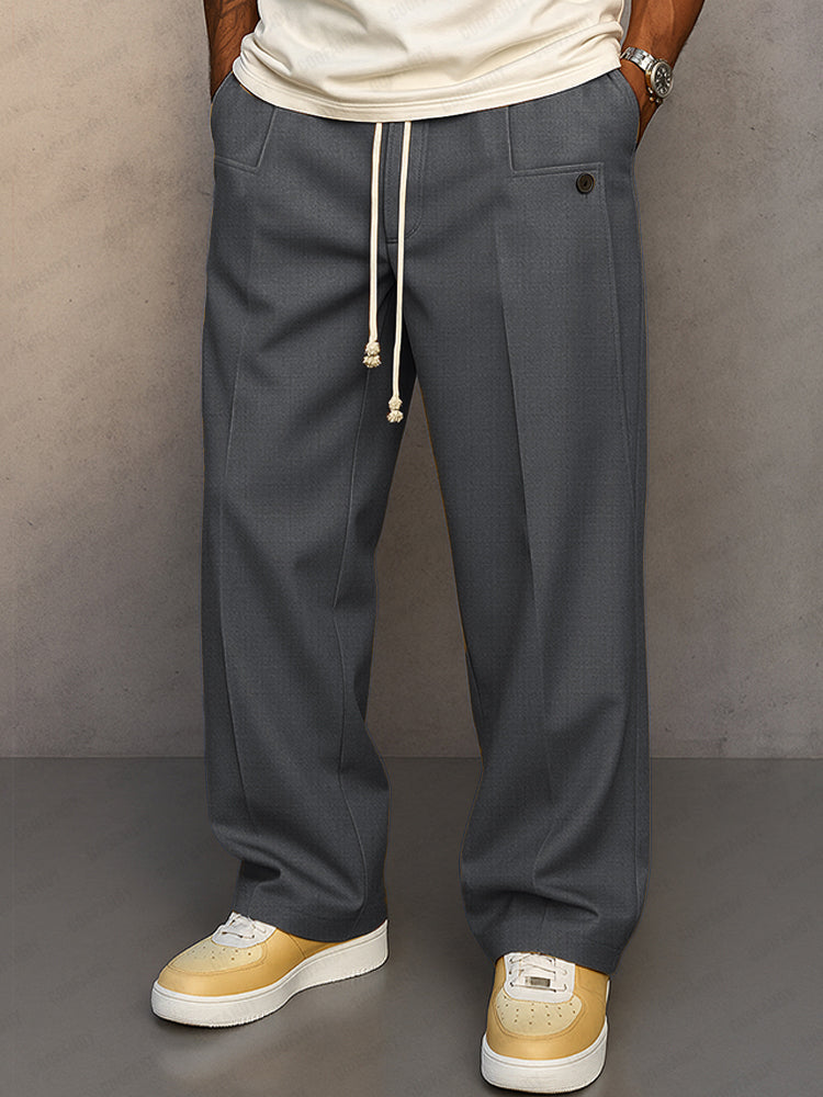 Men's Relaxed Fit Trousers Woven Fabric Elasticated Drawstring Waist