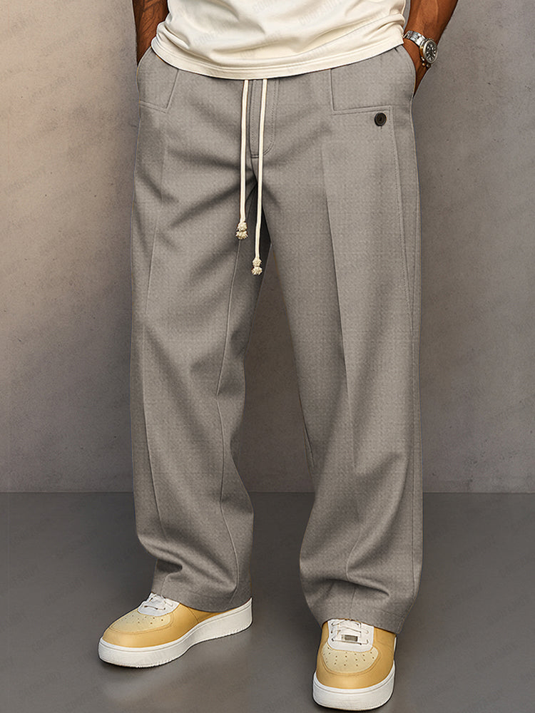 Men's Relaxed Fit Trousers Woven Fabric Elasticated Drawstring Waist