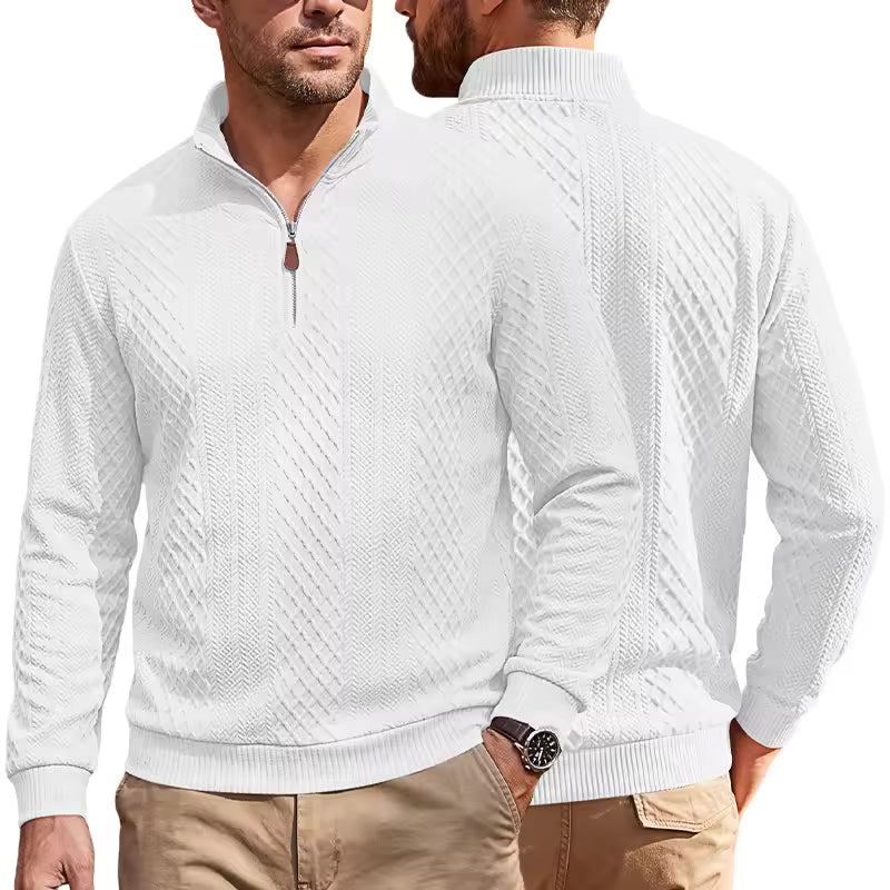 Men's Half Zip Textured Sweater Argyle Jacquard Long Sleeve Casual Pullover