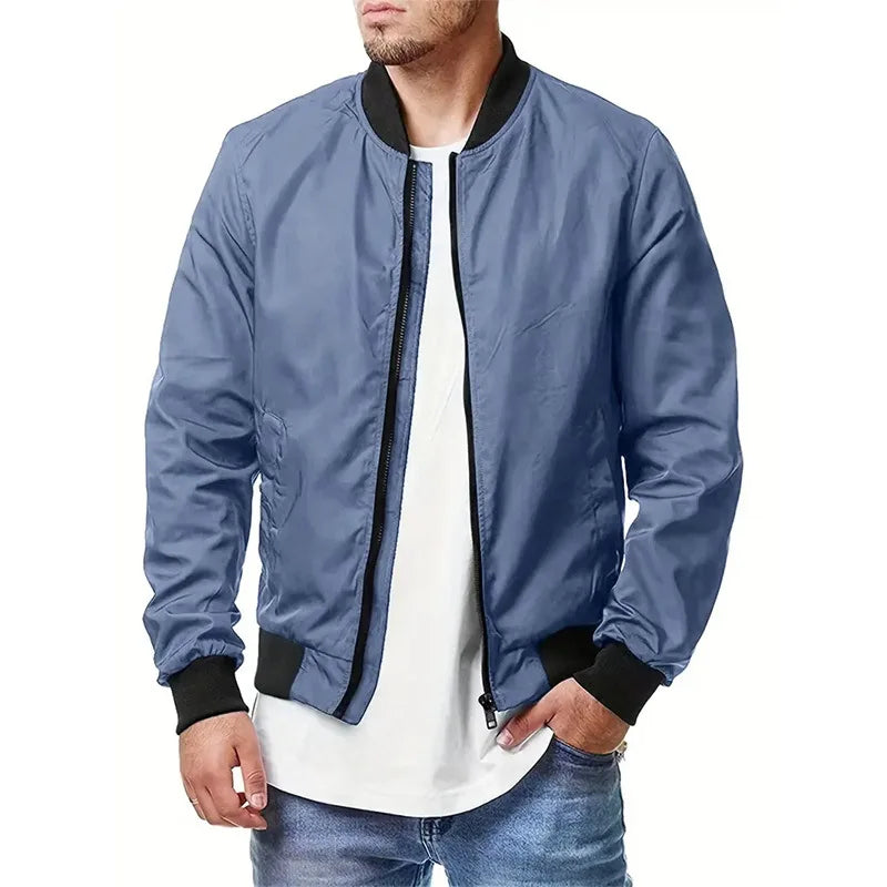 Men's Lightweight Bomber Jacket Stand Collar Zip-Up Baseball Style Casual Coat