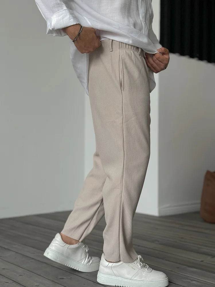 Men's Straight Leg Trousers Ribbed Fabric Elastic Waist