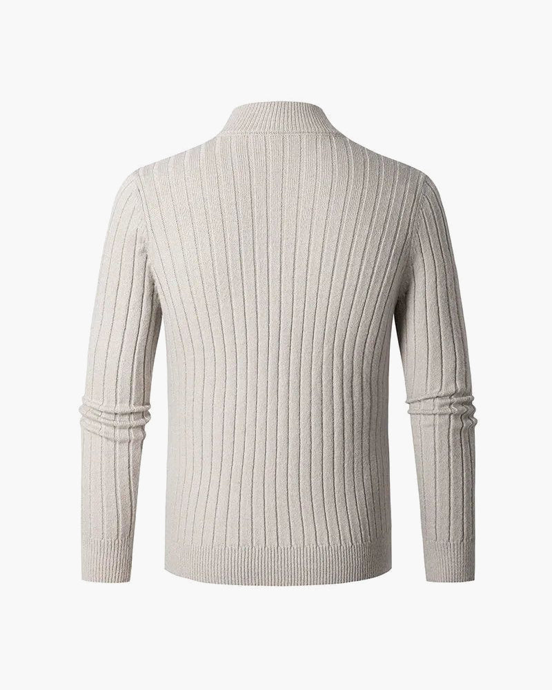 Sweater Half Zip High Mock Collar Ribbed Cuffs