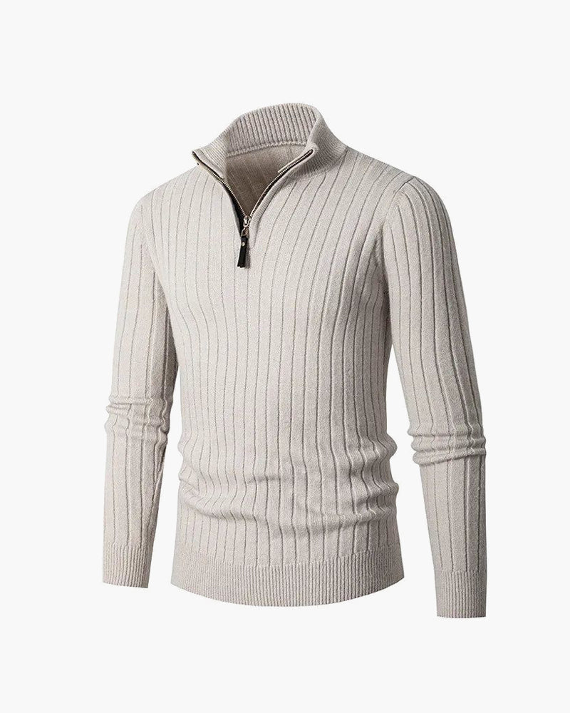 Sweater Half Zip High Mock Collar Ribbed Cuffs