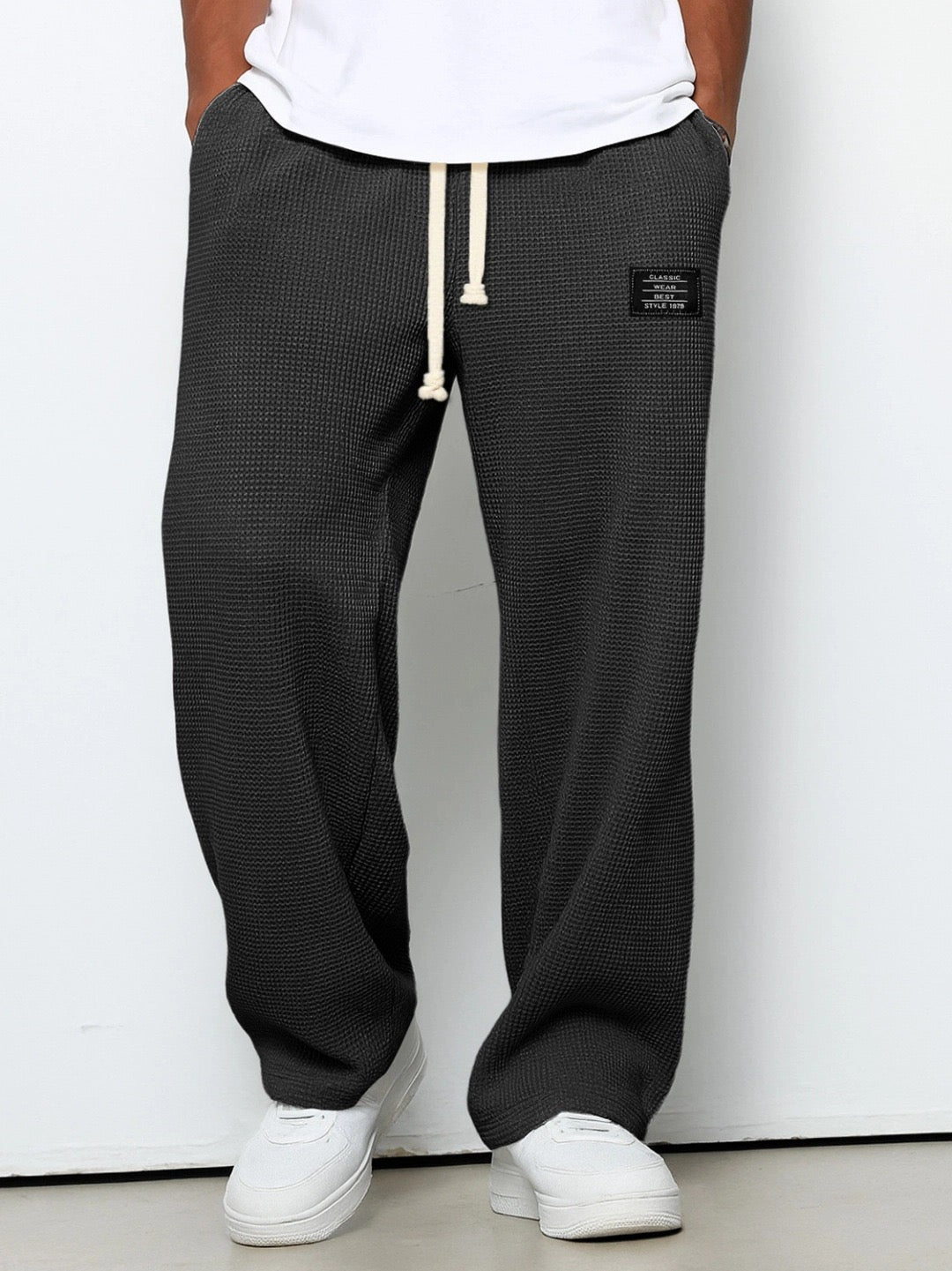 Harvey | Men's Relaxed Straight Trousers with Drawstring Waist and Lace-Up Ankle