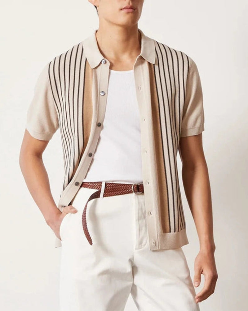 Polo Shirt Knit Striped Short Sleeve Structured Collar