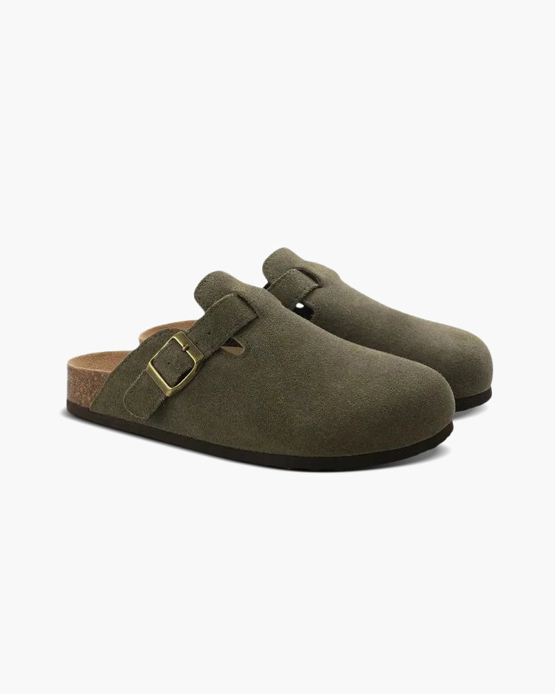 Clog Suede Slip On Buckle Detail Leather Insole
