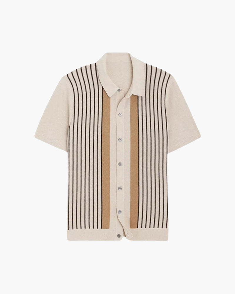 Polo Shirt Knit Striped Short Sleeve Structured Collar