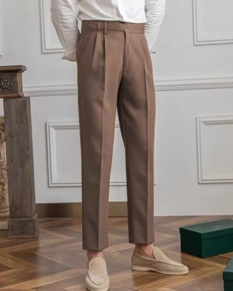 Trousers Silk Cotton Blend High Waist Tailored Fit