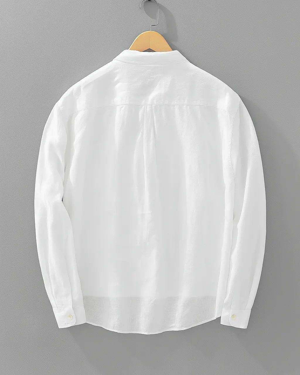 Popover Shirt Men Cotton Linen Blend Half Button Oversized Fit Curved Hem