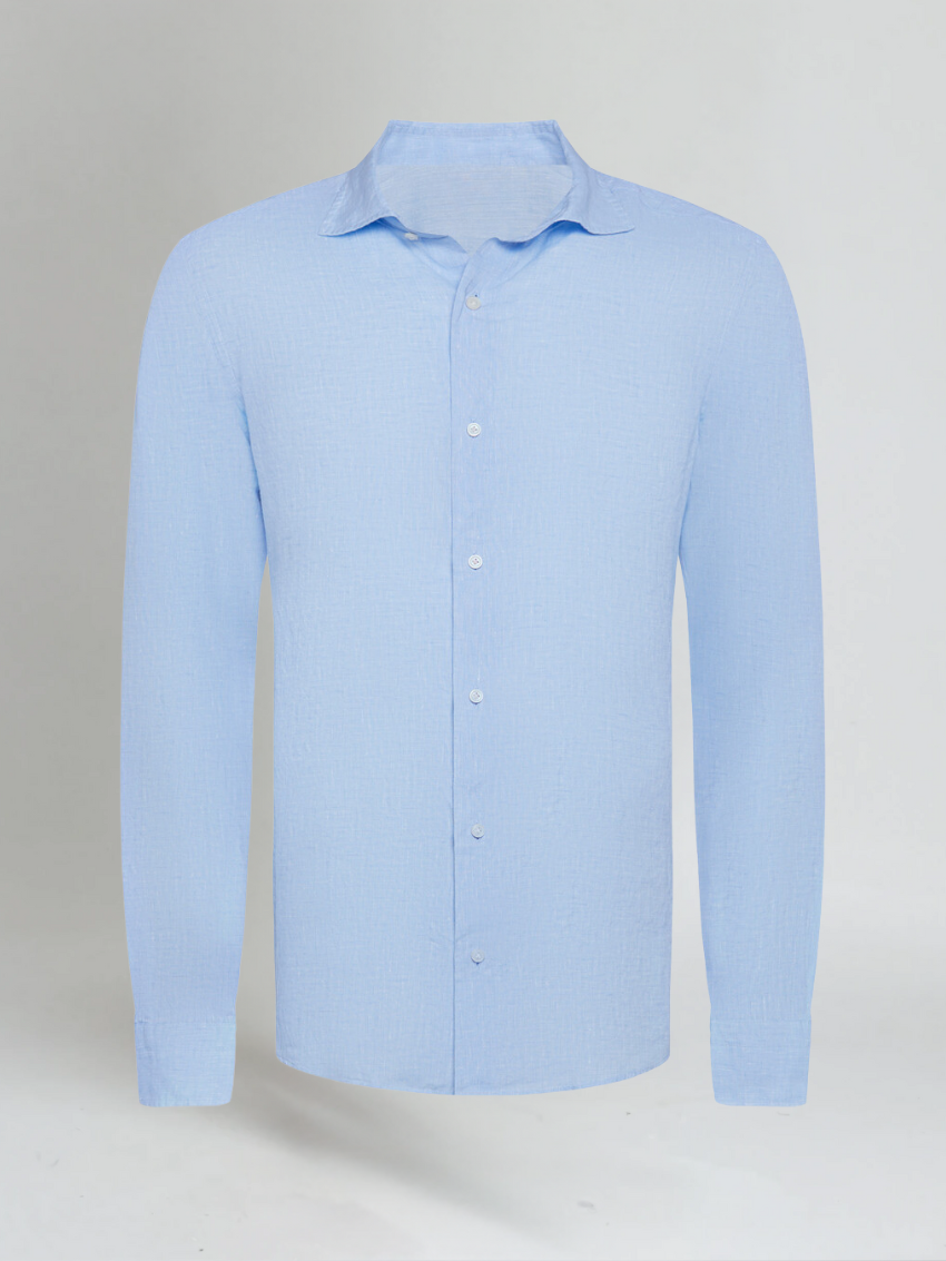 Chemise à bouton en lin pour hommes, manches roulées, bouton en nacre, longueur hanches