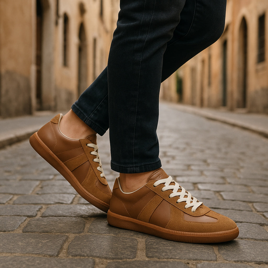 Men's Lace Up Sneakers Suede Panel Contrast Sole Low Top Casual