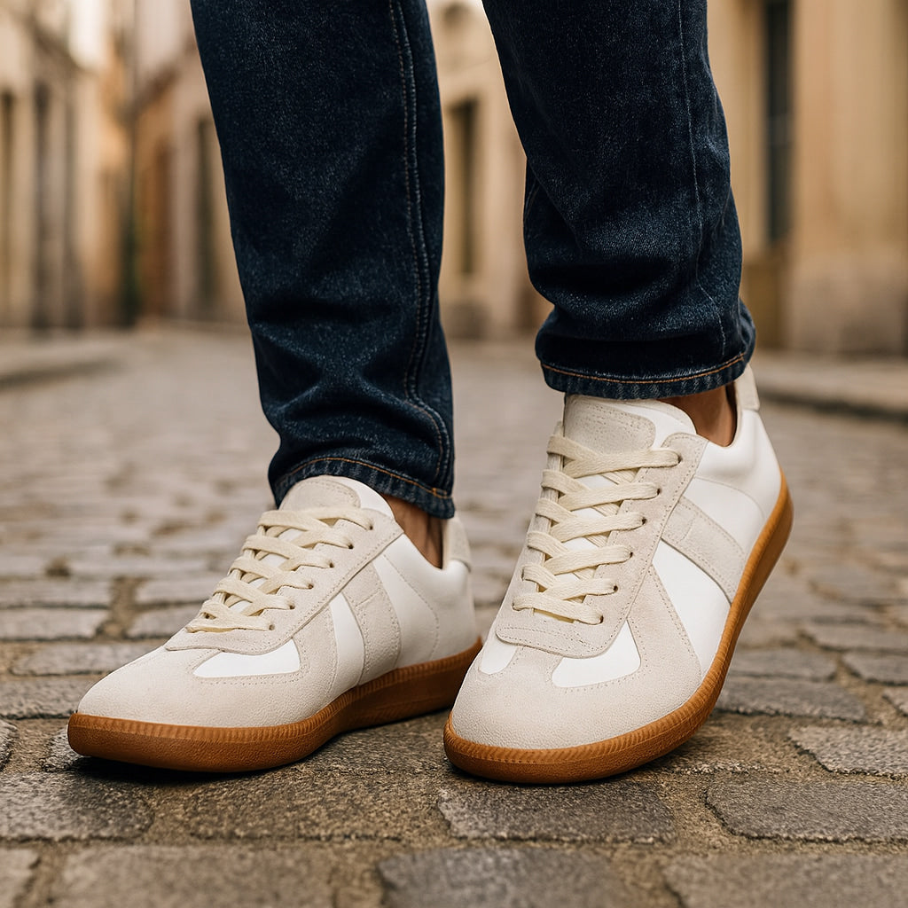 Men's Lace Up Sneakers Suede Panel Contrast Sole Low Top Casual