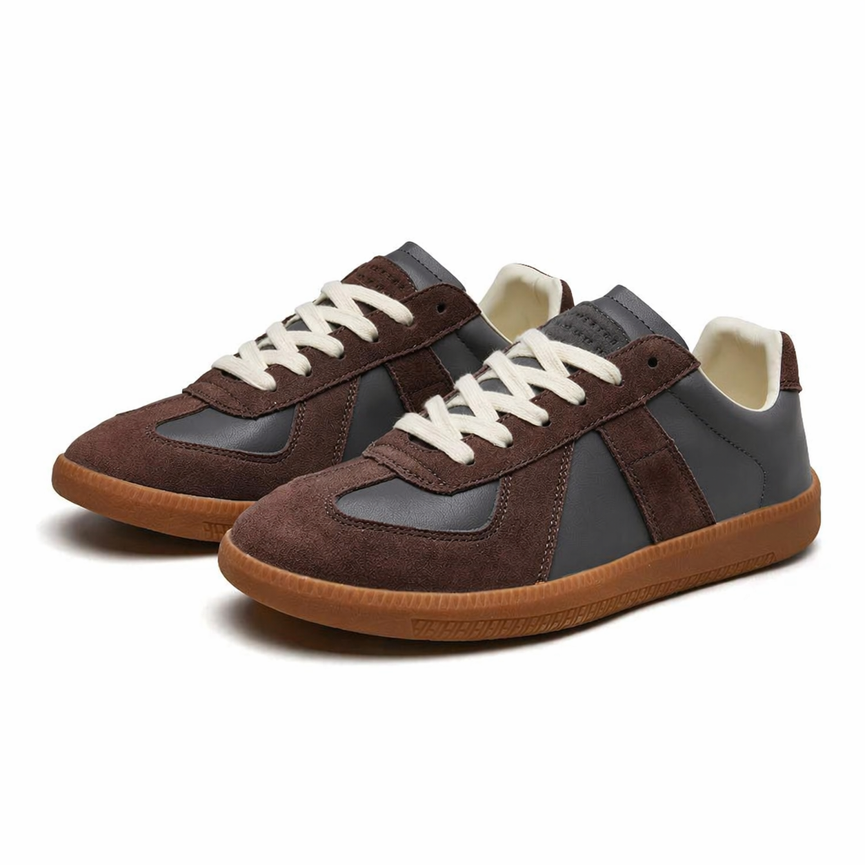 Men's Lace Up Sneakers Suede Panel Contrast Sole Low Top Casual